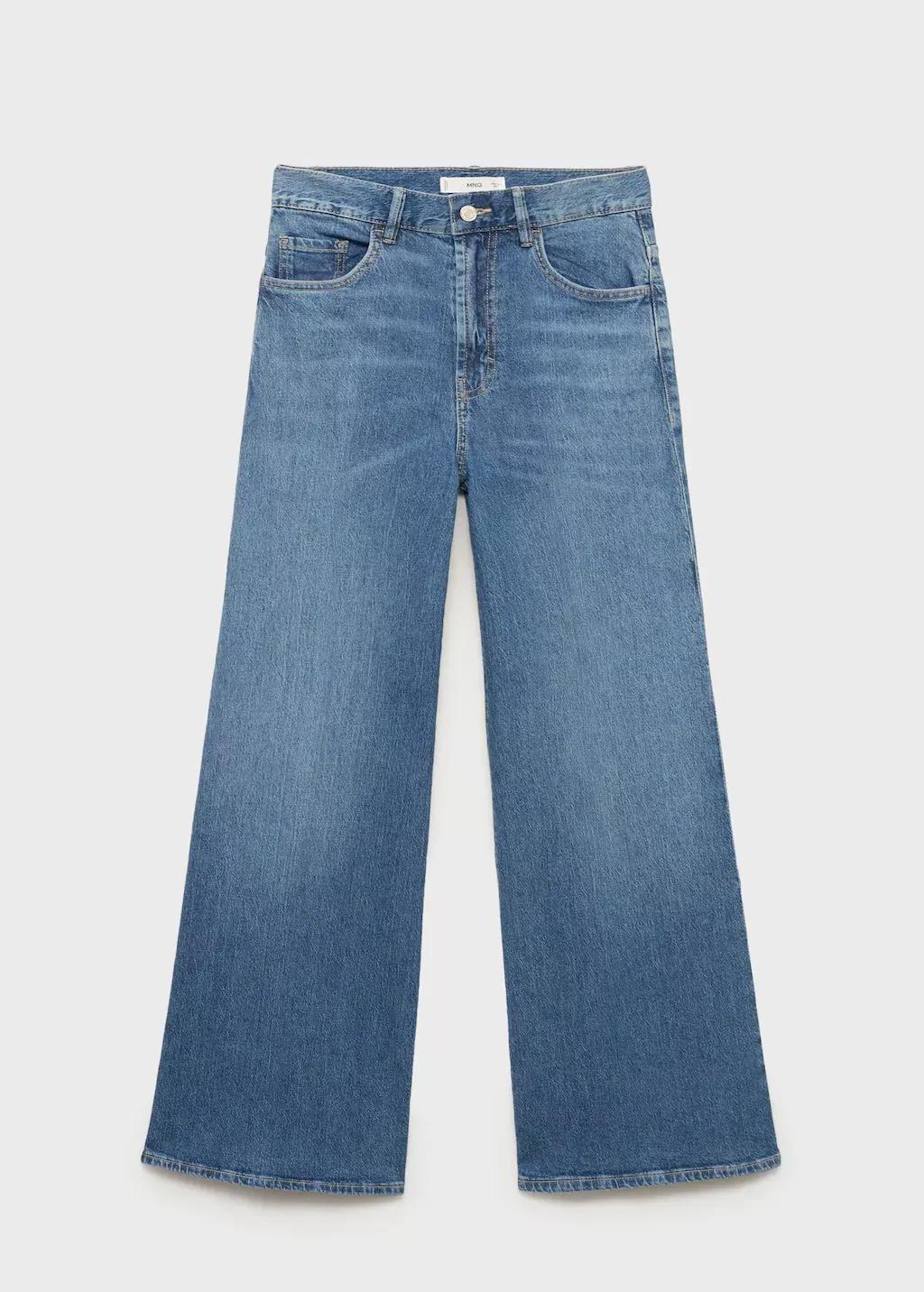 Blue Plain Wide-Leg Jeans, , large image number 0