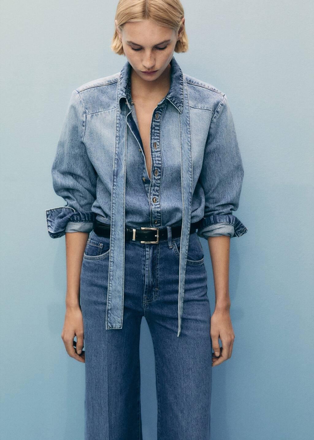 Blue Plain Wide-Leg Jeans, , large image number 2