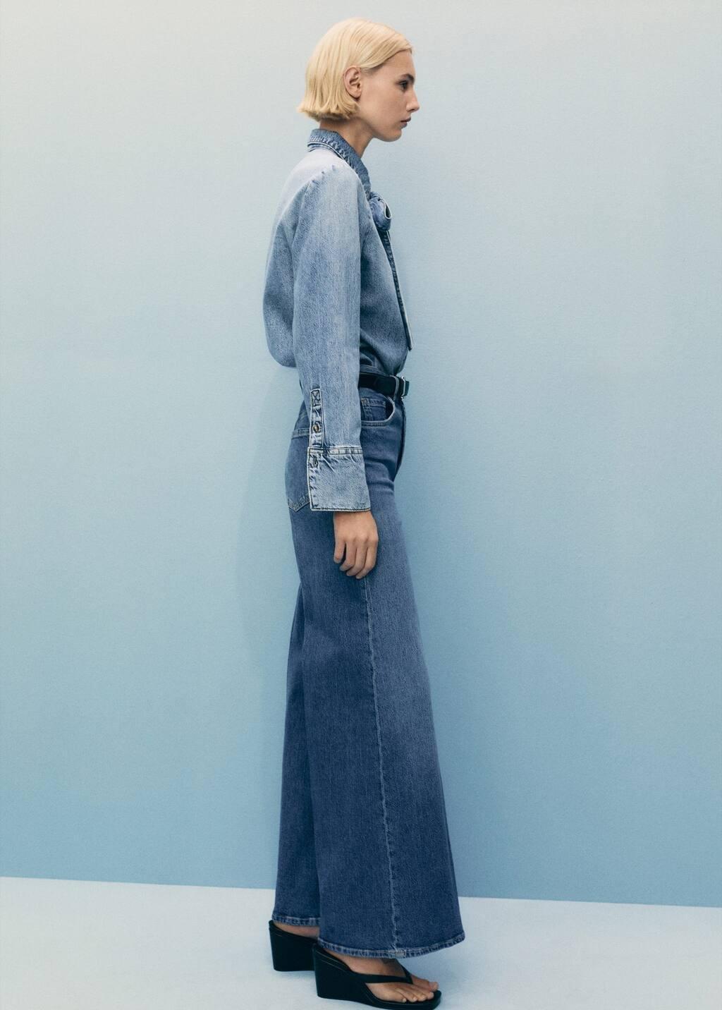 Blue Plain Wide-Leg Jeans, , large image number 3