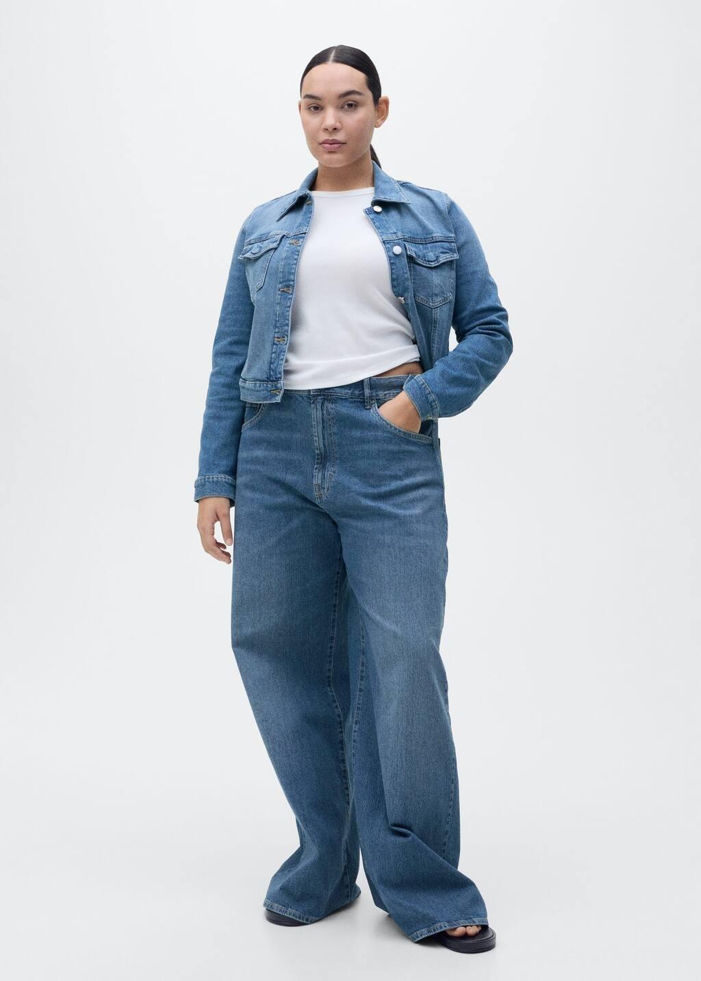 Blue Plain Wide-Leg Jeans, , large image number 5