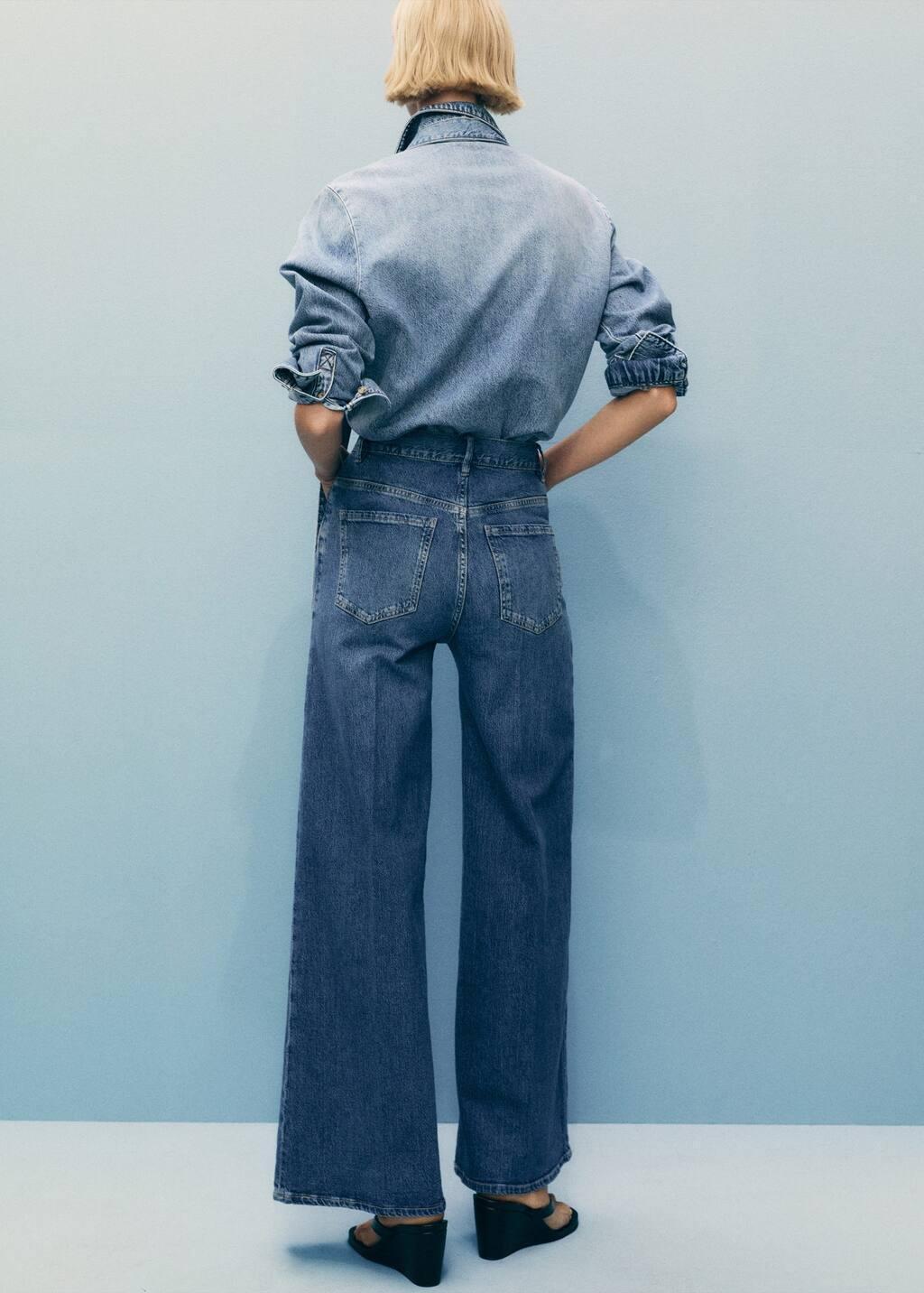 Blue Plain Wide-Leg Jeans, , large image number 6