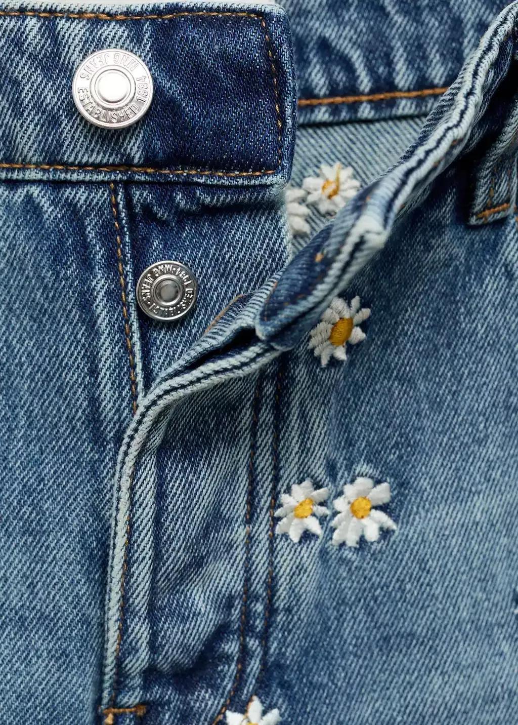 Blue Flower-Embroidered Wideleg Jeans, , large image number 4