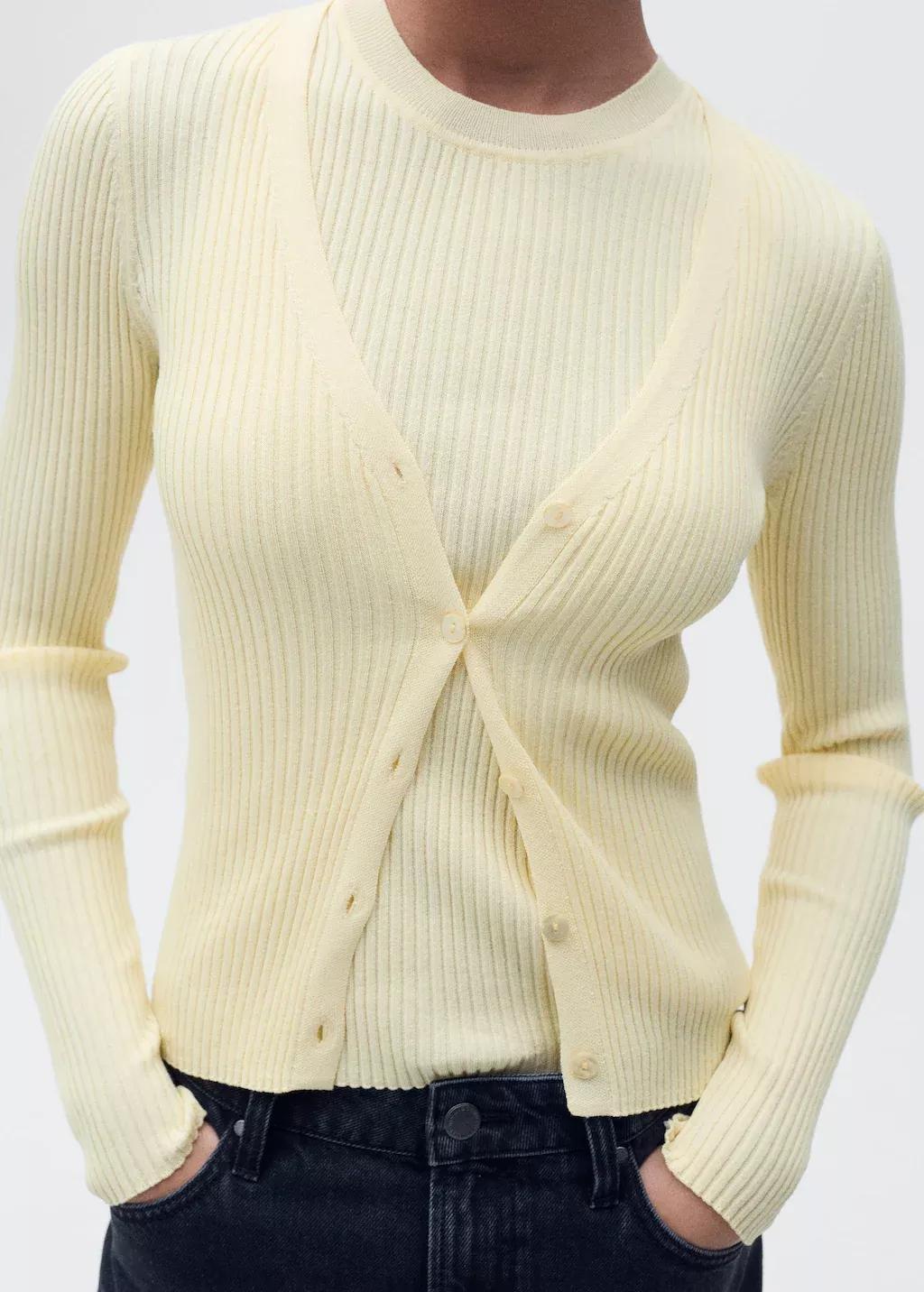 Yellow Ribbed Casual Cropped Top, , large image number 2