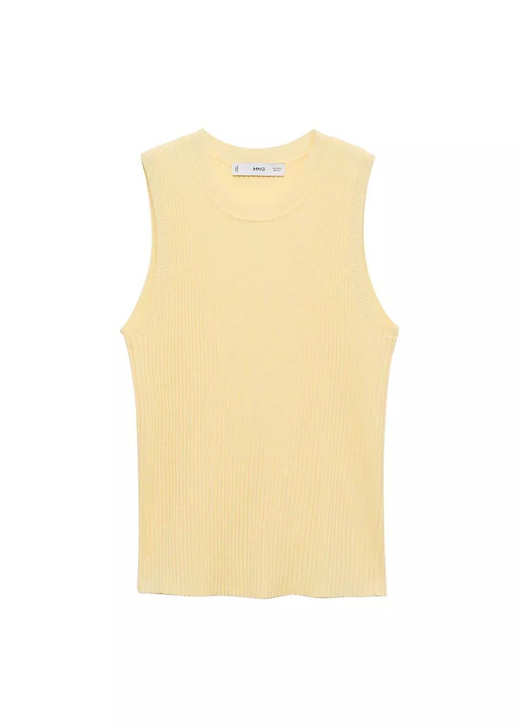 Yellow Ribbed Casual Cropped Top, , large image number 3