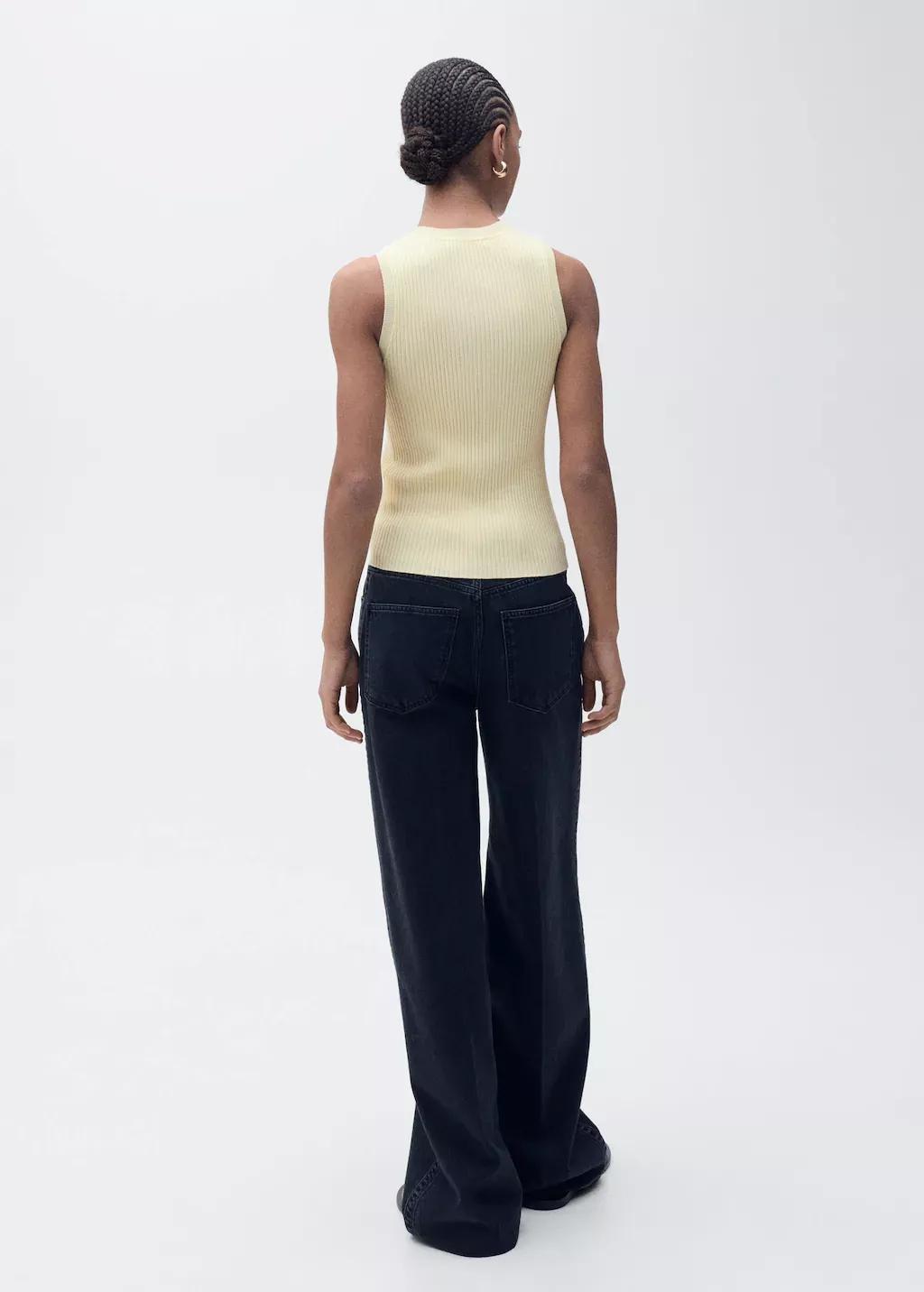 Yellow Ribbed Casual Cropped Top, , large image number 5