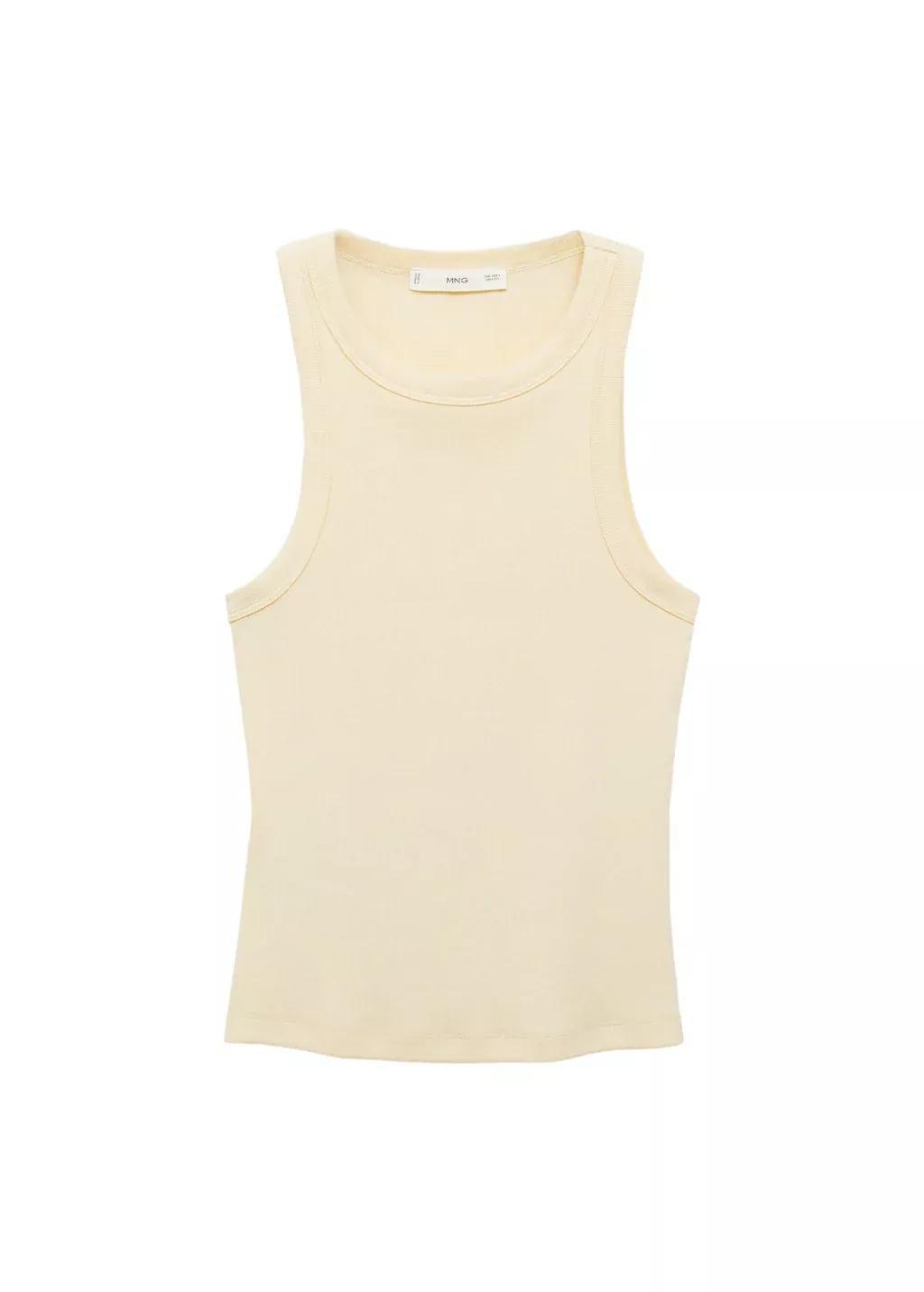 Yellow Ribbed Cotton-Blend Top, , large image number 3