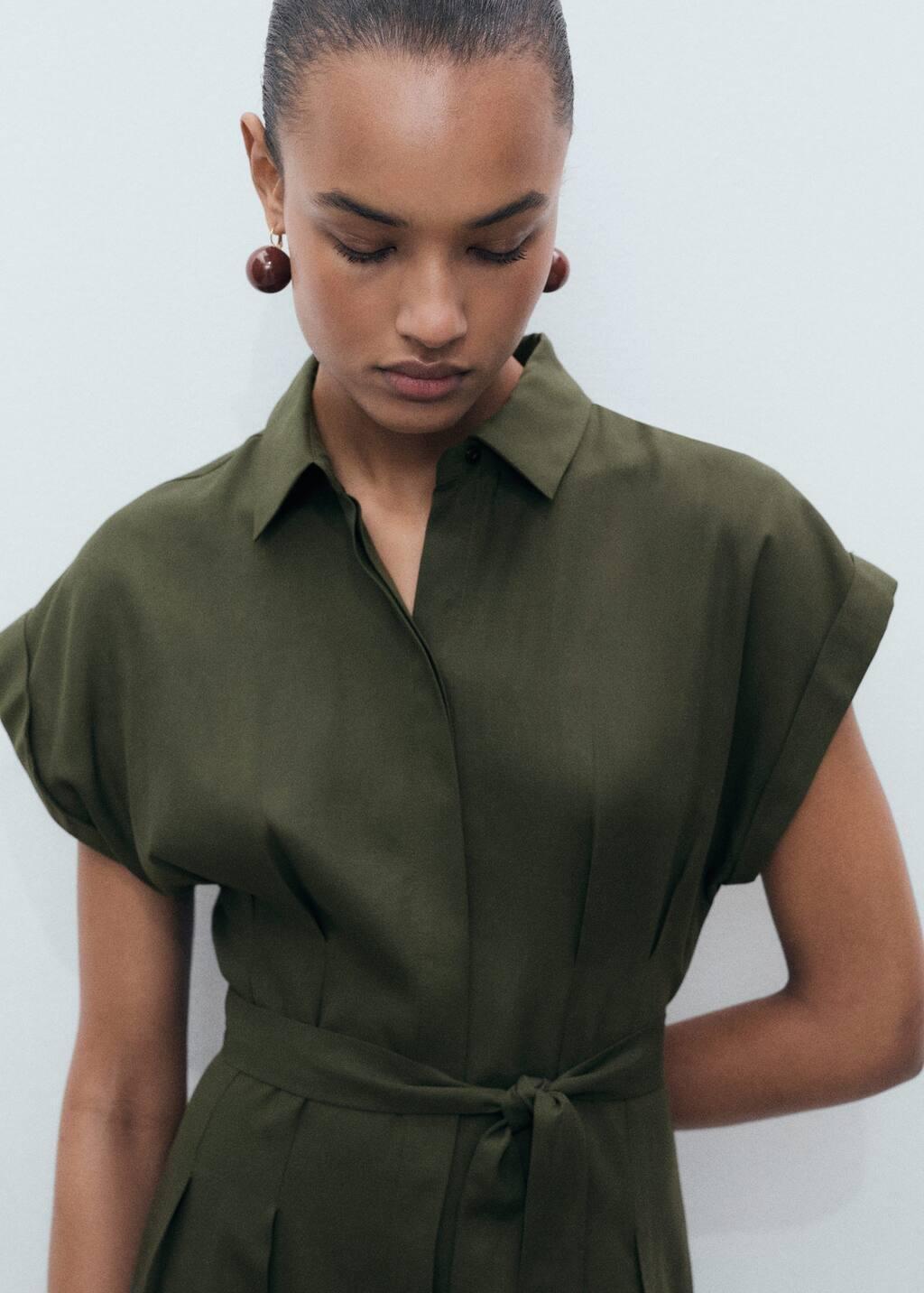 Khaki Linen And Lyocell-Blend Shirt Dress With Belt, , large image number 2