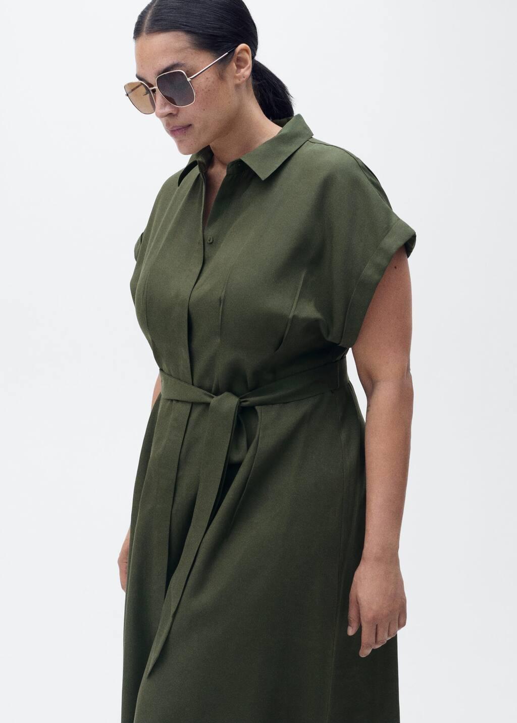 Khaki Linen And Lyocell-Blend Shirt Dress With Belt, , large image number 6