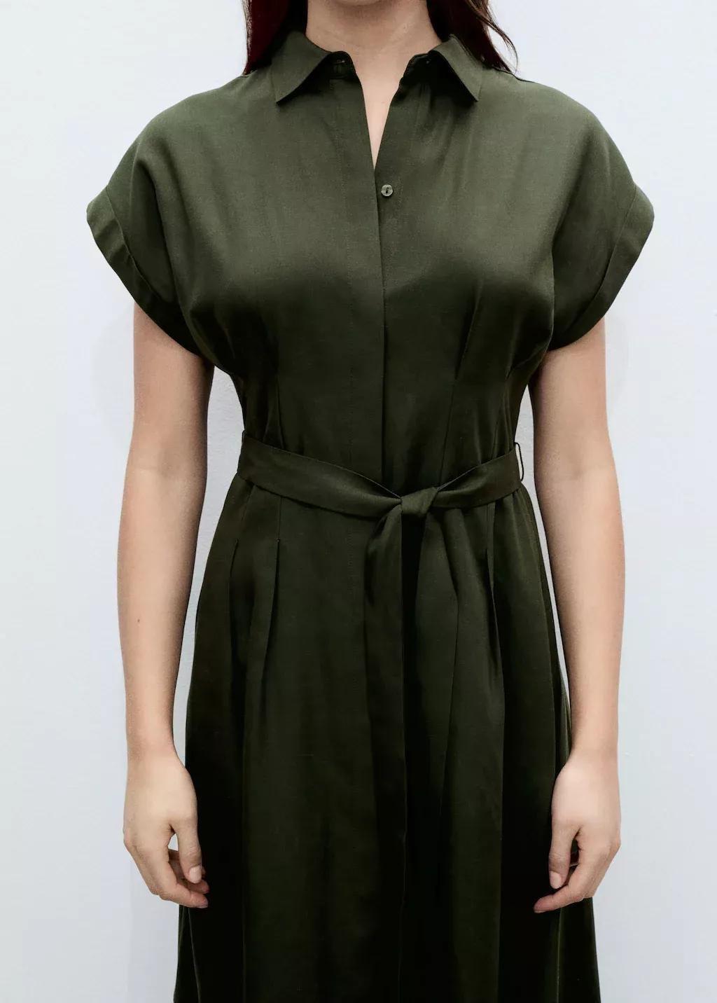 Khaki Linen And Lyocell-Blend Shirt Dress With Belt, , large image number 7