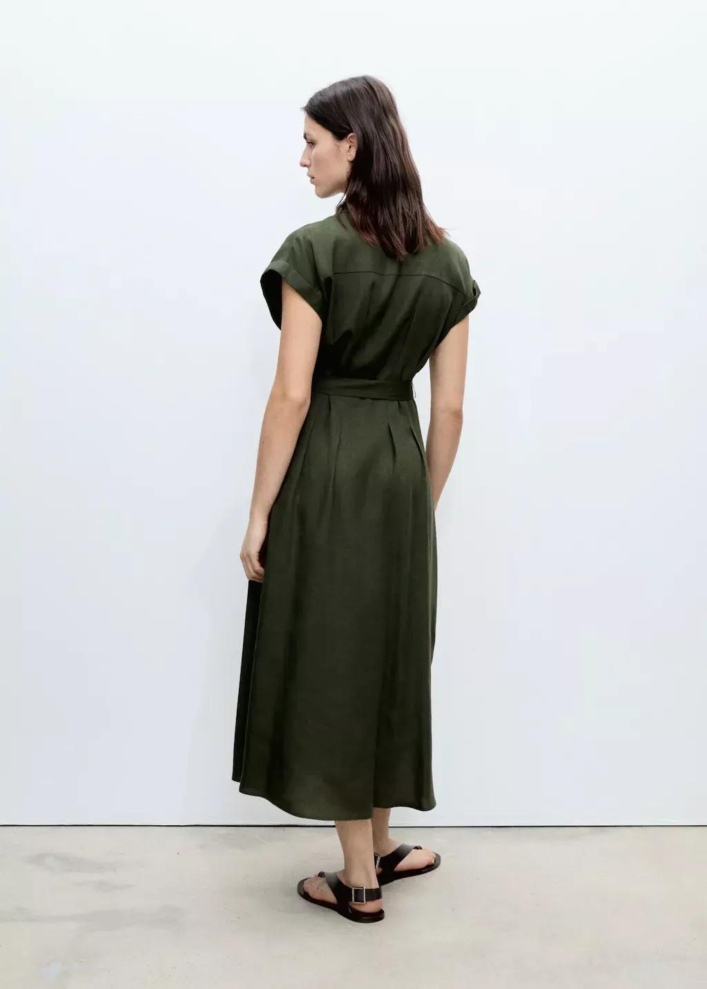 Khaki Linen And Lyocell-Blend Shirt Dress With Belt, , large image number 9