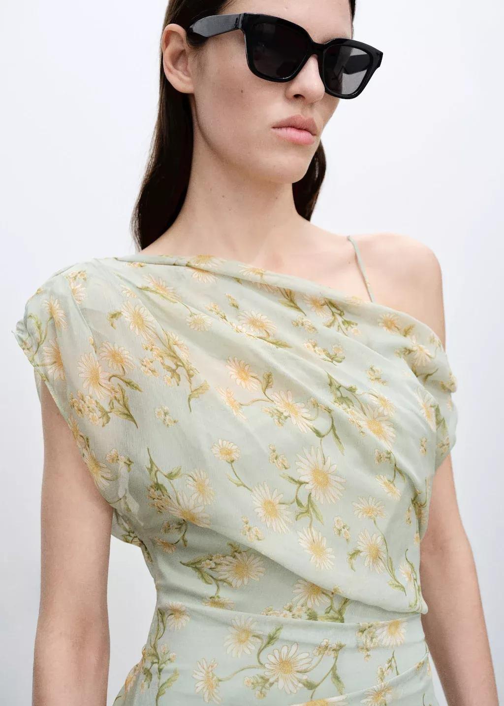 Green Floral Asymmetric Midi Dress, , medium