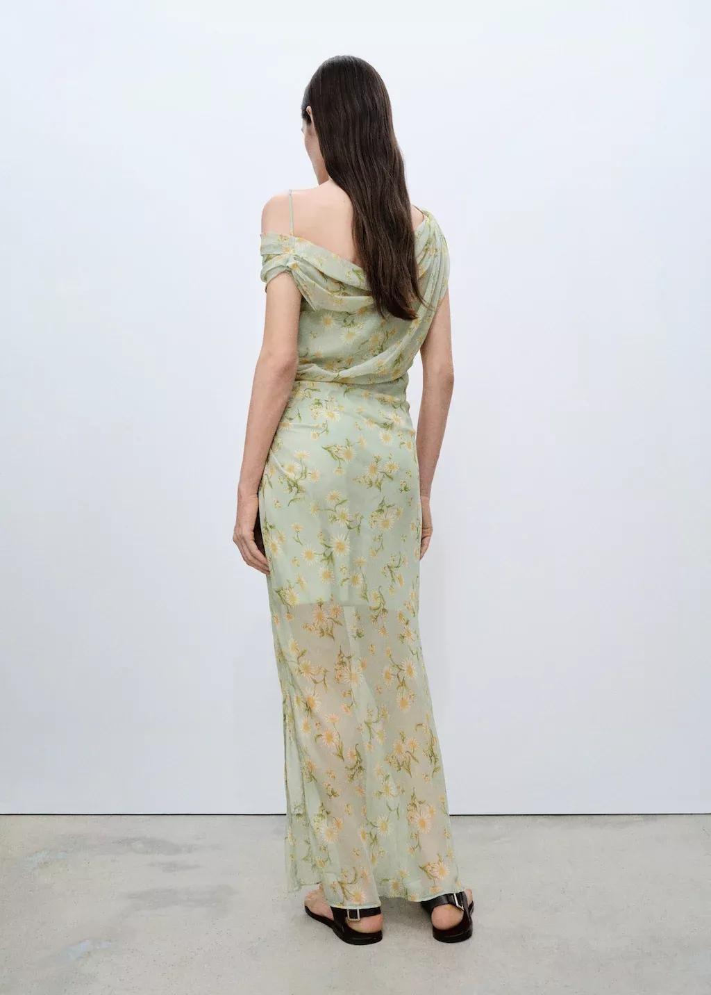Green Floral Asymmetric Midi Dress, , large image number 5