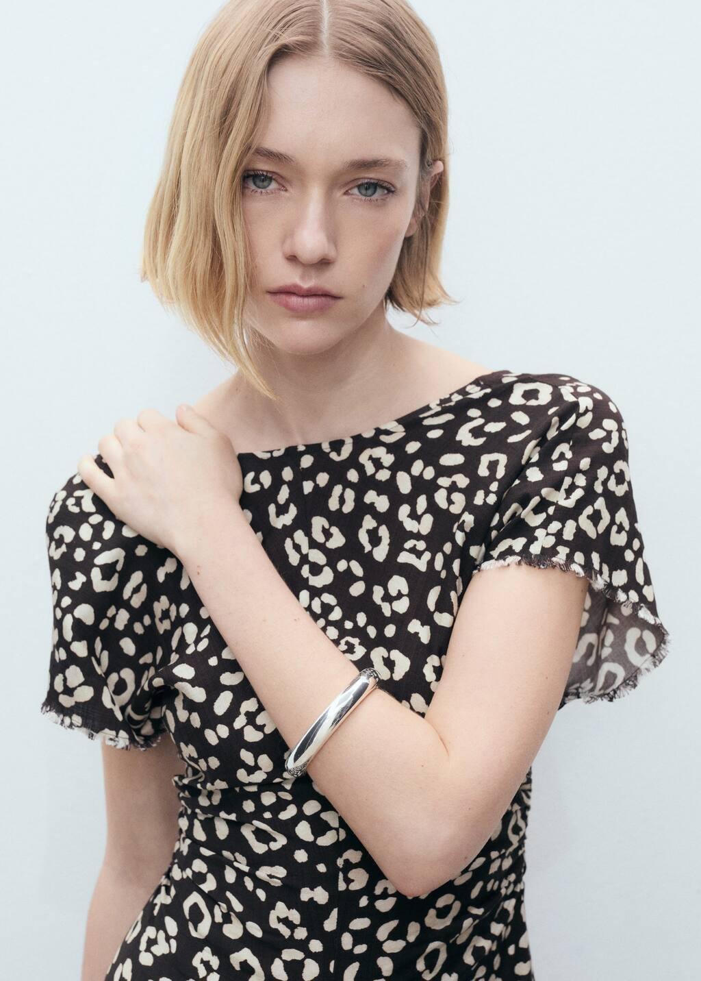 Black Leopard Dress With Frayed Ends, , large image number 1