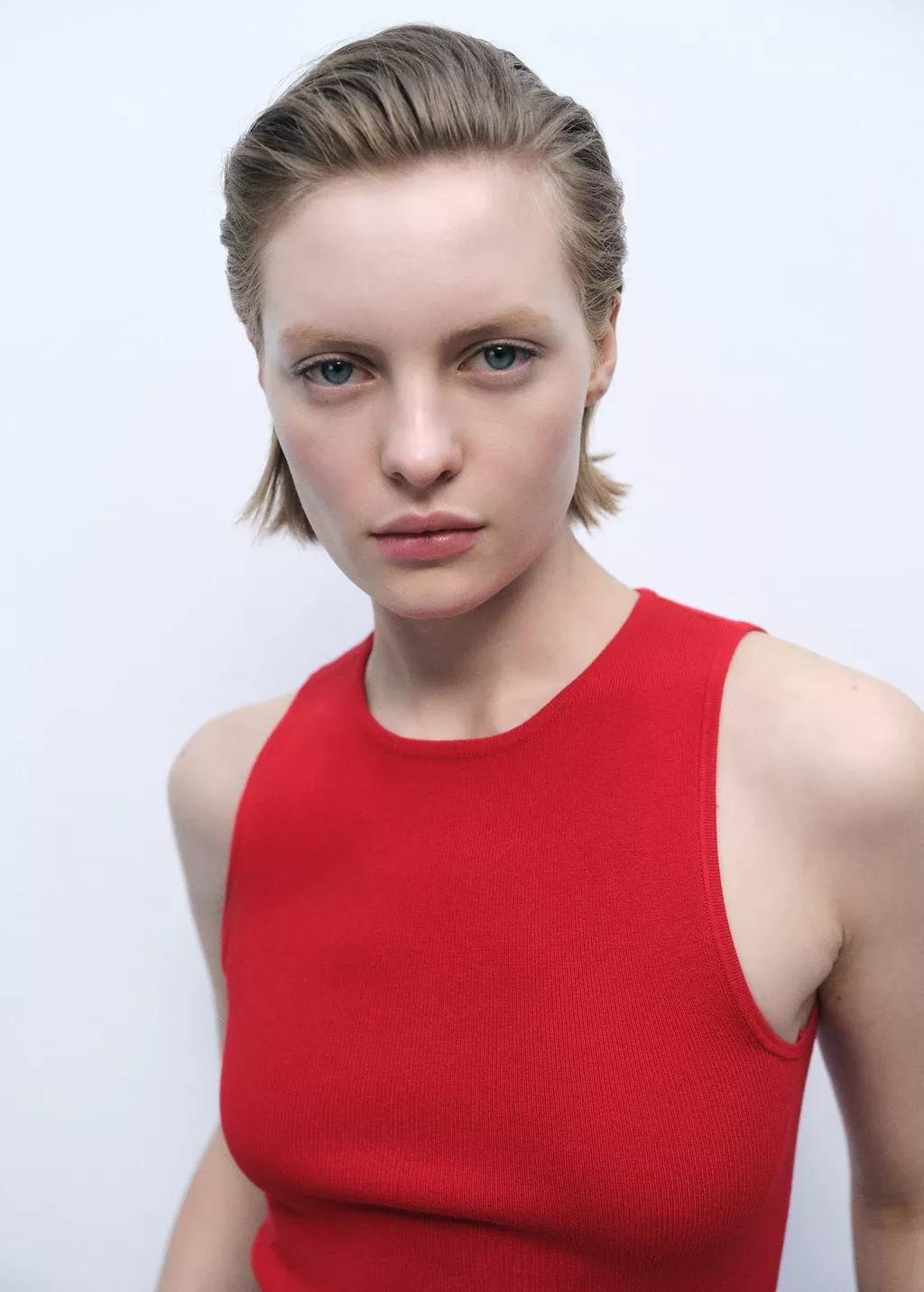 Red Sleeveless Fitted Knitted Top, , large image number 1