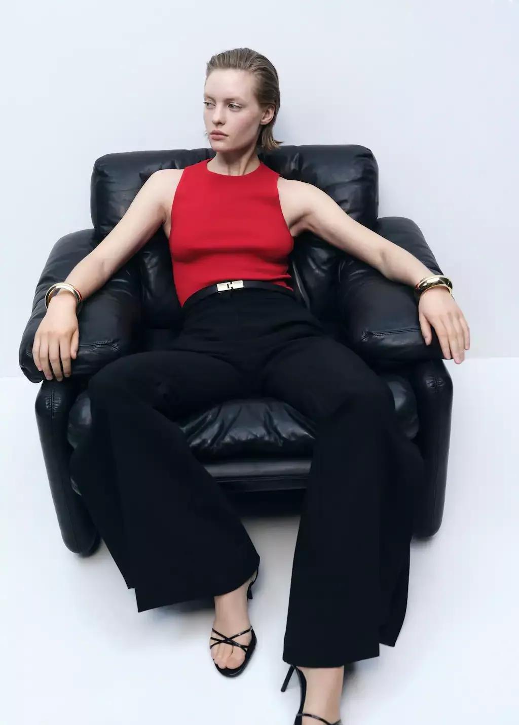 Red Sleeveless Fitted Knitted Top, , large image number 2
