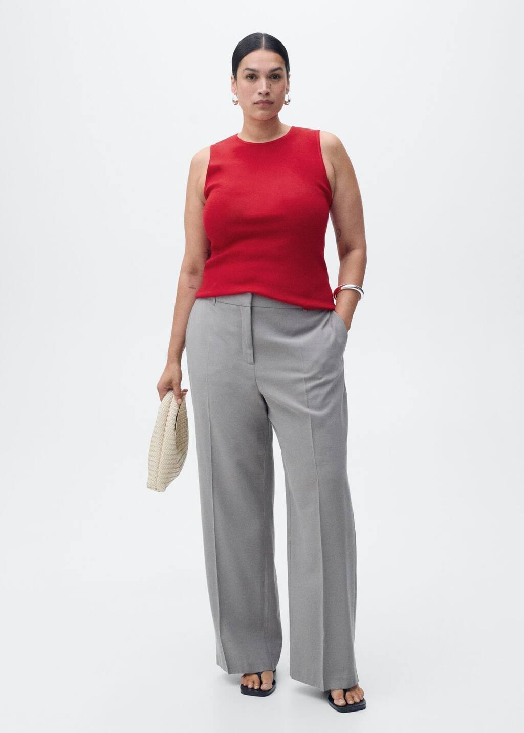 Red Sleeveless Fitted Knitted Top, , large image number 4