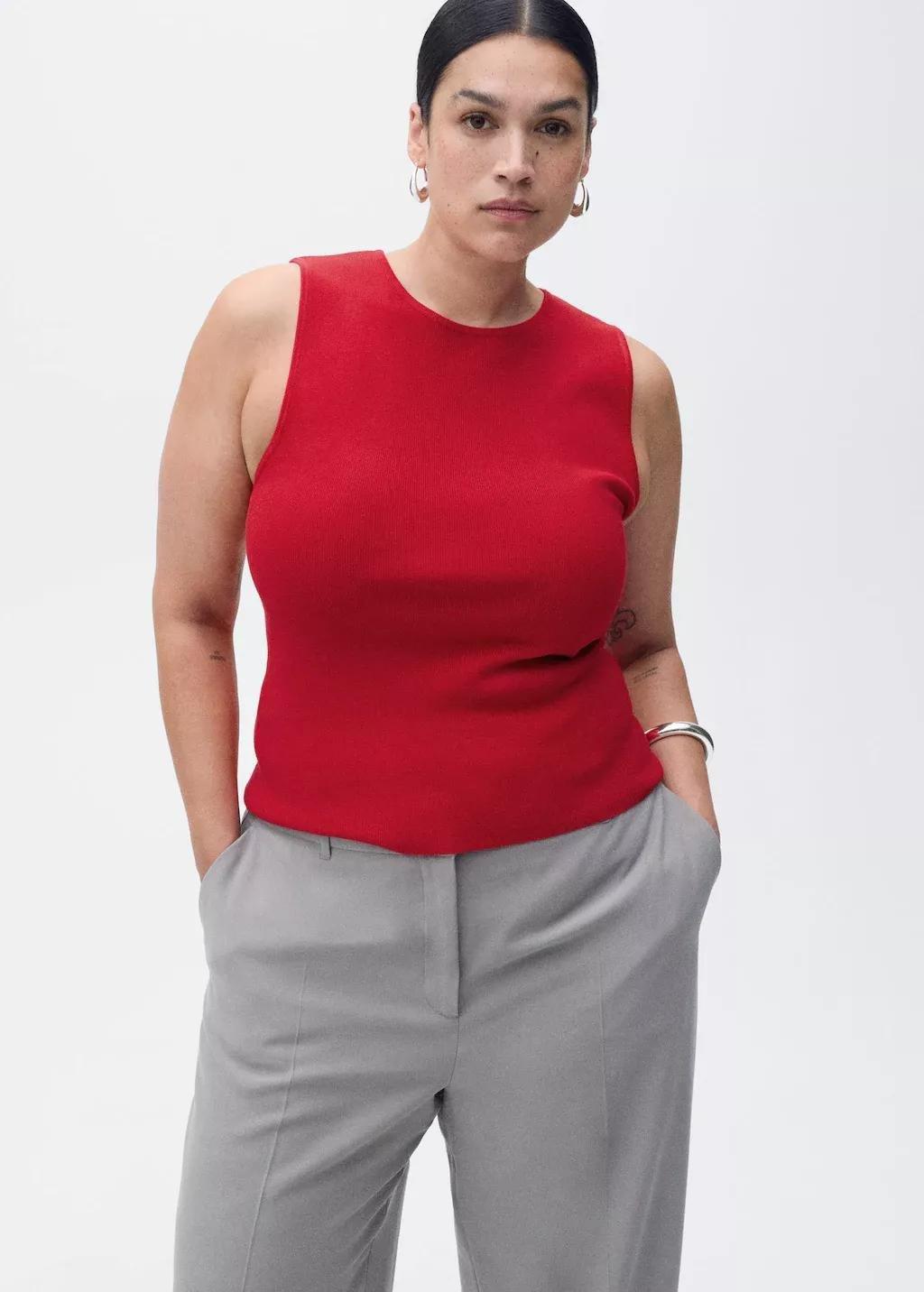 Red Sleeveless Fitted Knitted Top, , large image number 6