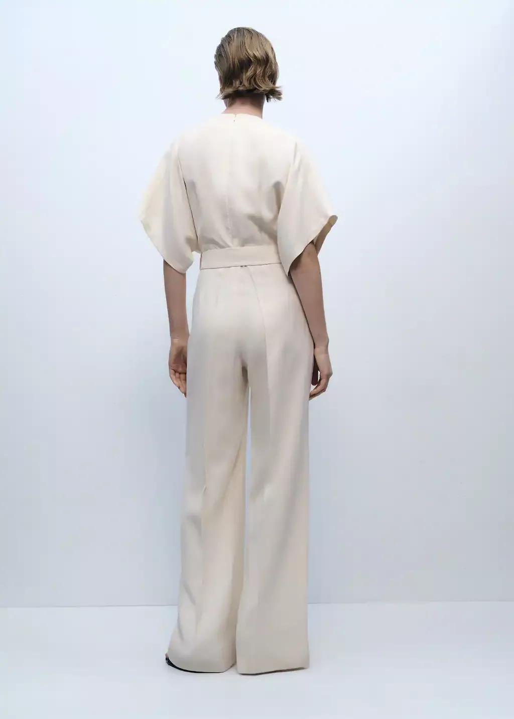 Beige Long Jumpsuit With Belt And Buckle, , large image number 8