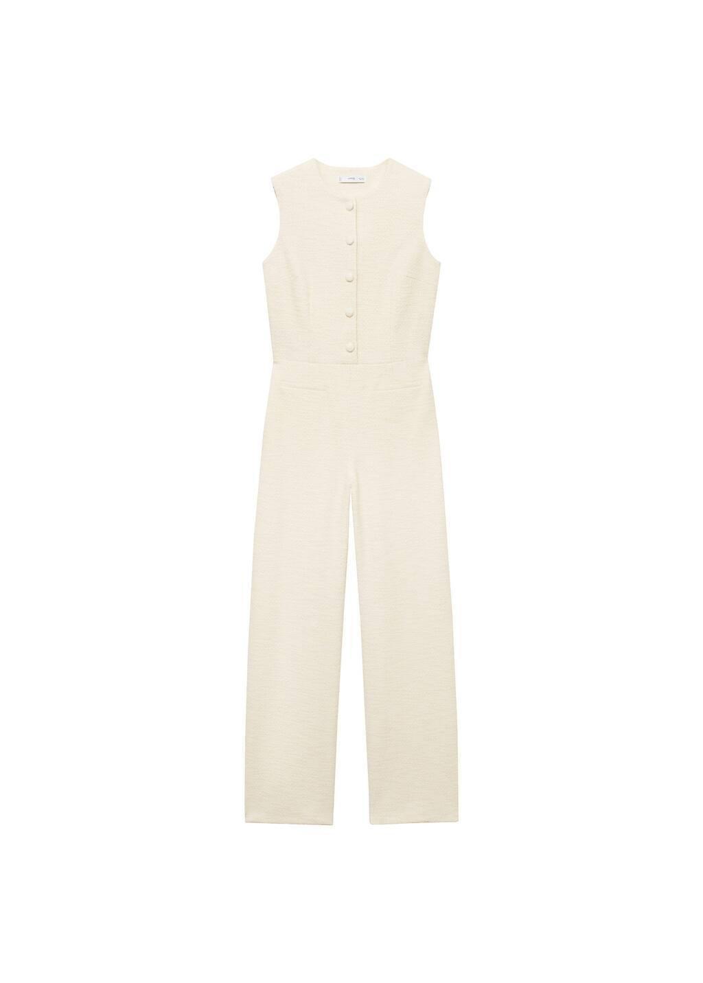 Beige Buttoned Tweed Jumpsuit, , large image number 3