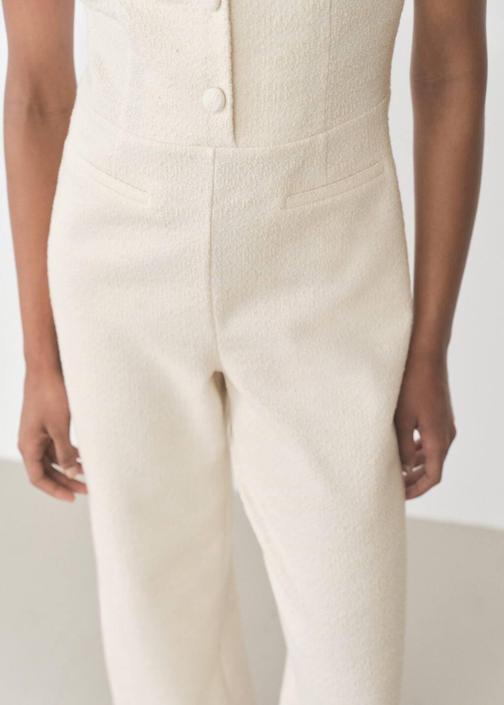 Beige Buttoned Tweed Jumpsuit, , large image number 4