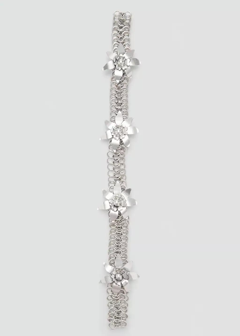 Silver Metallic Flower Chain Belt, 0201_PL, large image number 0