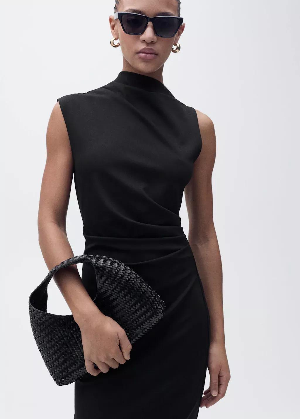 Black Draped Midi-Dress, , large image number 0