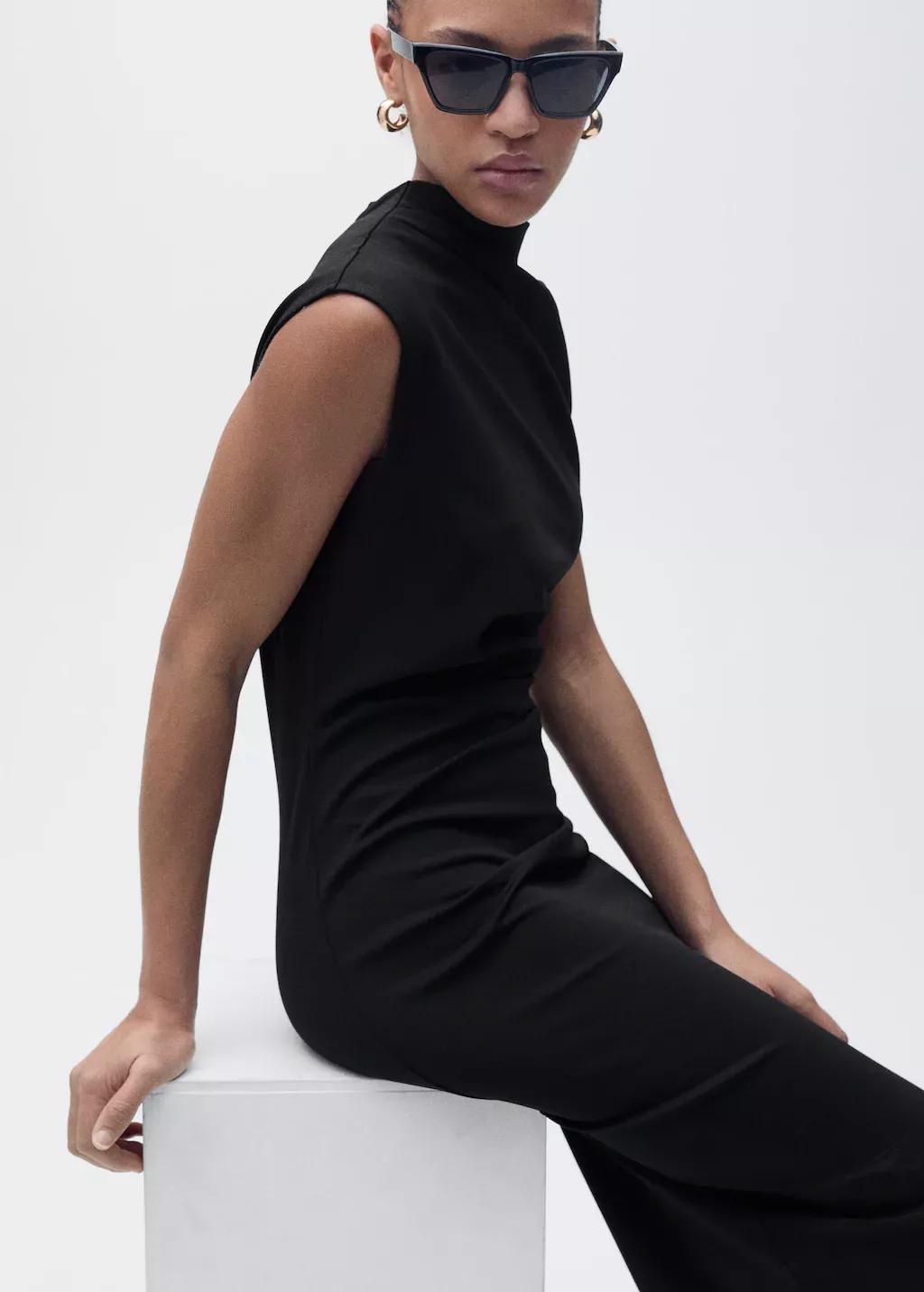 Black Draped Midi-Dress, , large image number 2