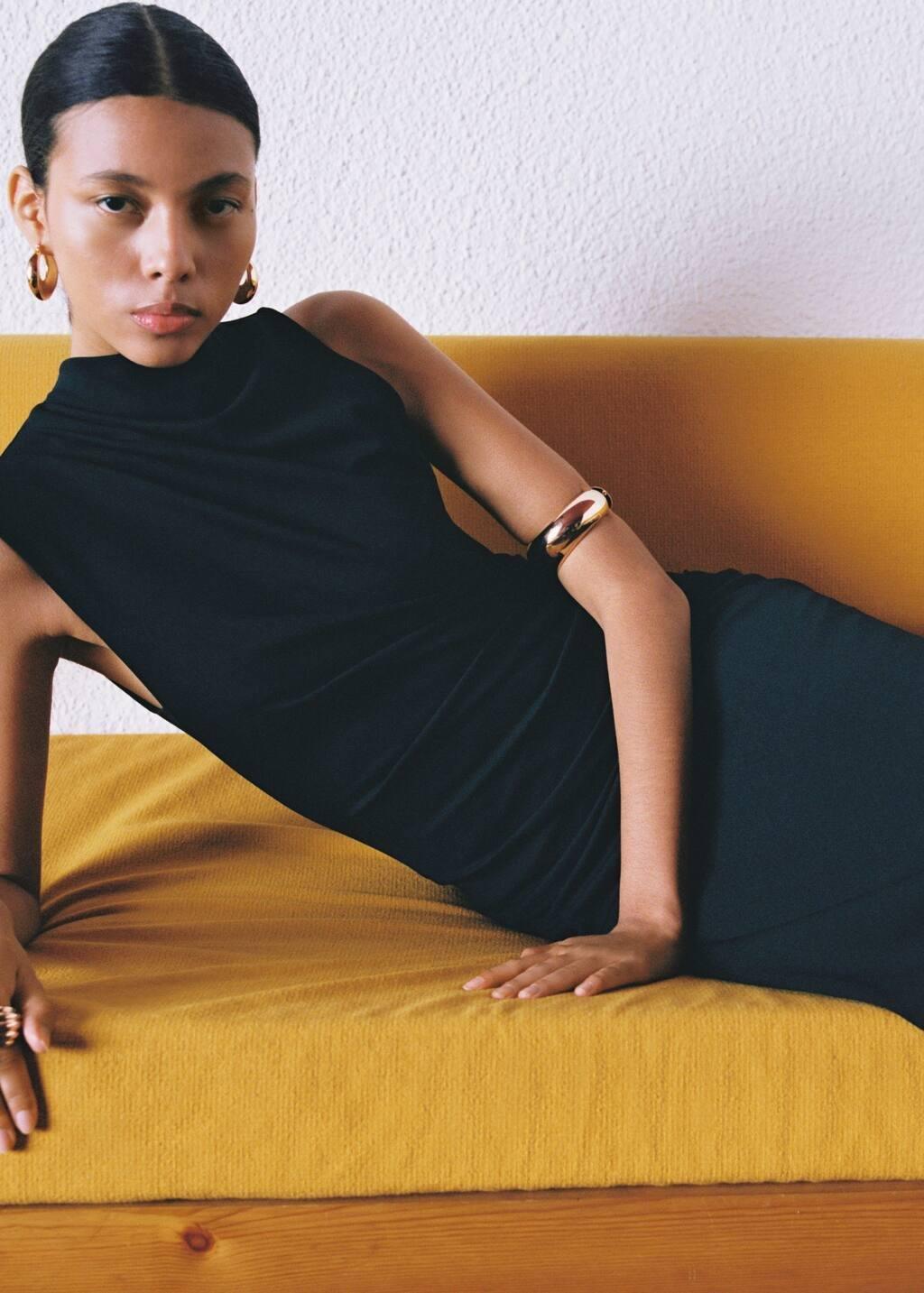 Black Draped Midi-Dress, , large image number 5