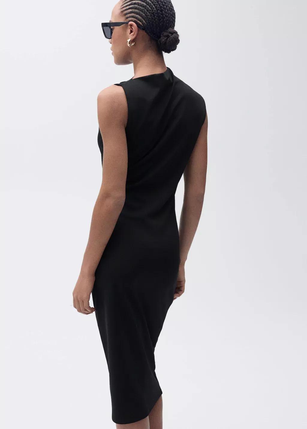 Black Draped Midi-Dress, , large image number 6