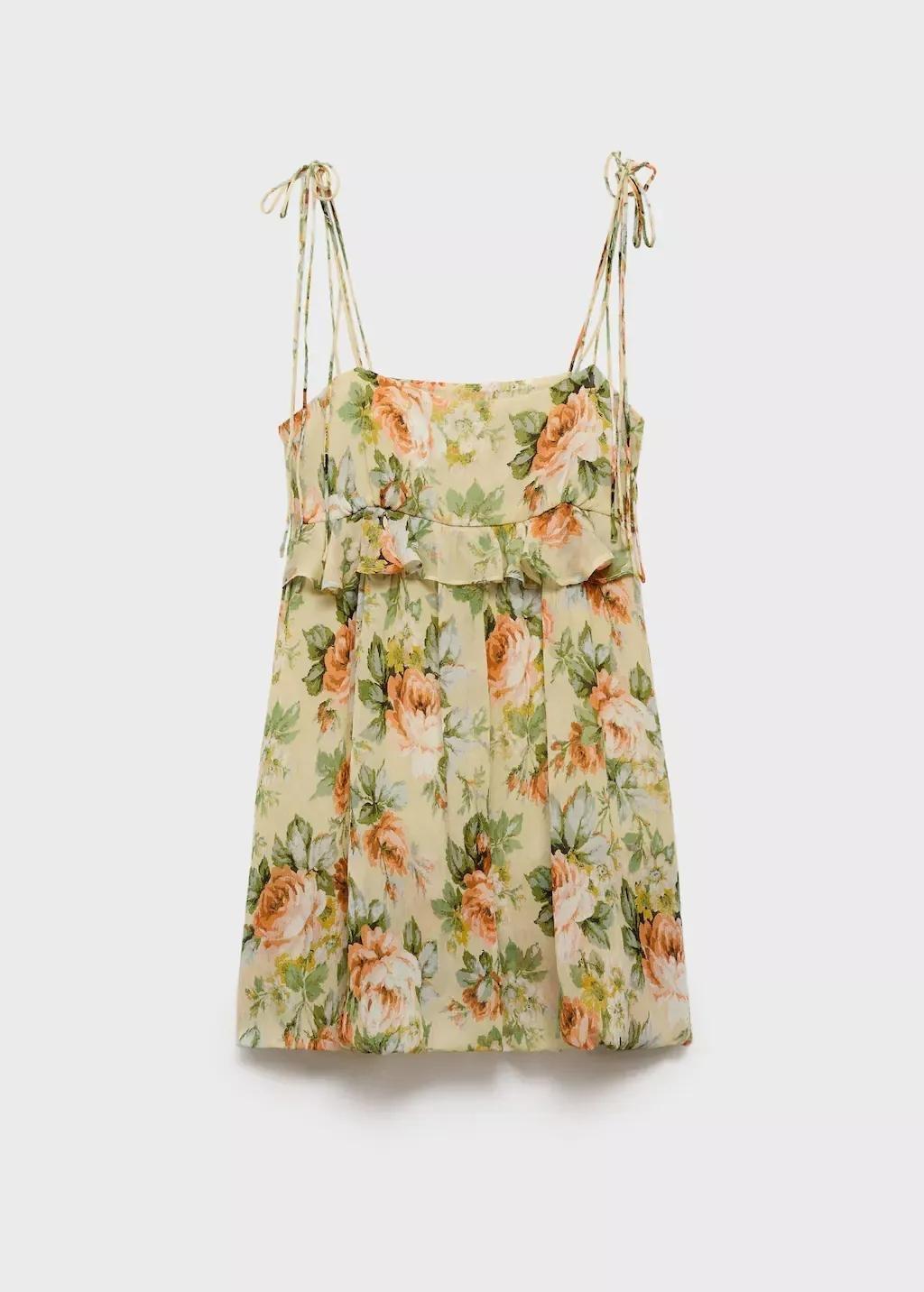 Beige Short Floral Dress With Ruffle Detail, , large image number 3