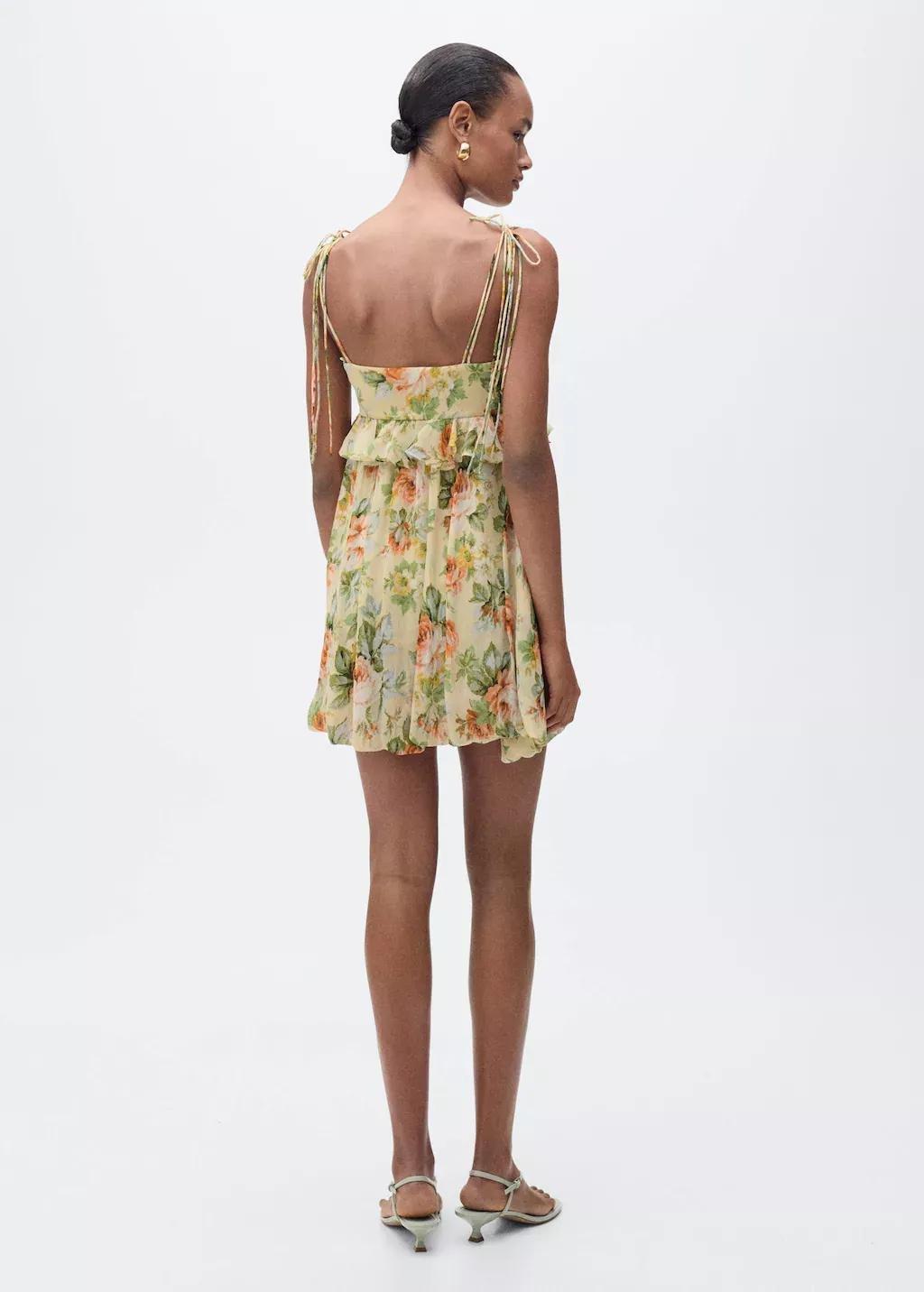 Beige Short Floral Dress With Ruffle Detail, , large image number 4