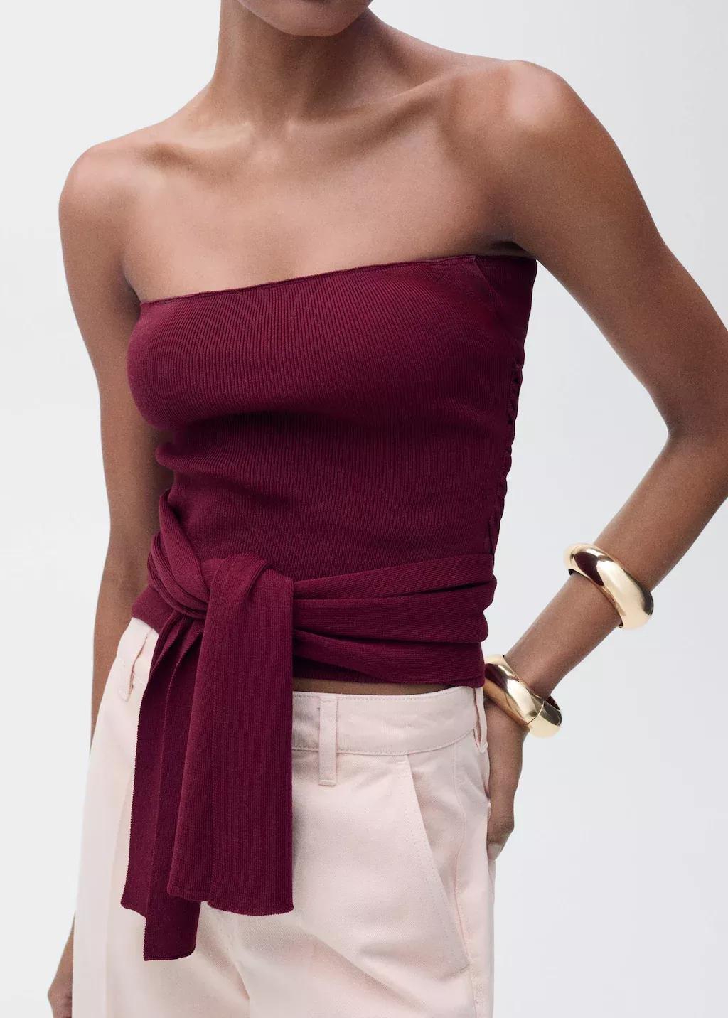 Red Bandeau Top With Knot Detail, , large image number 0