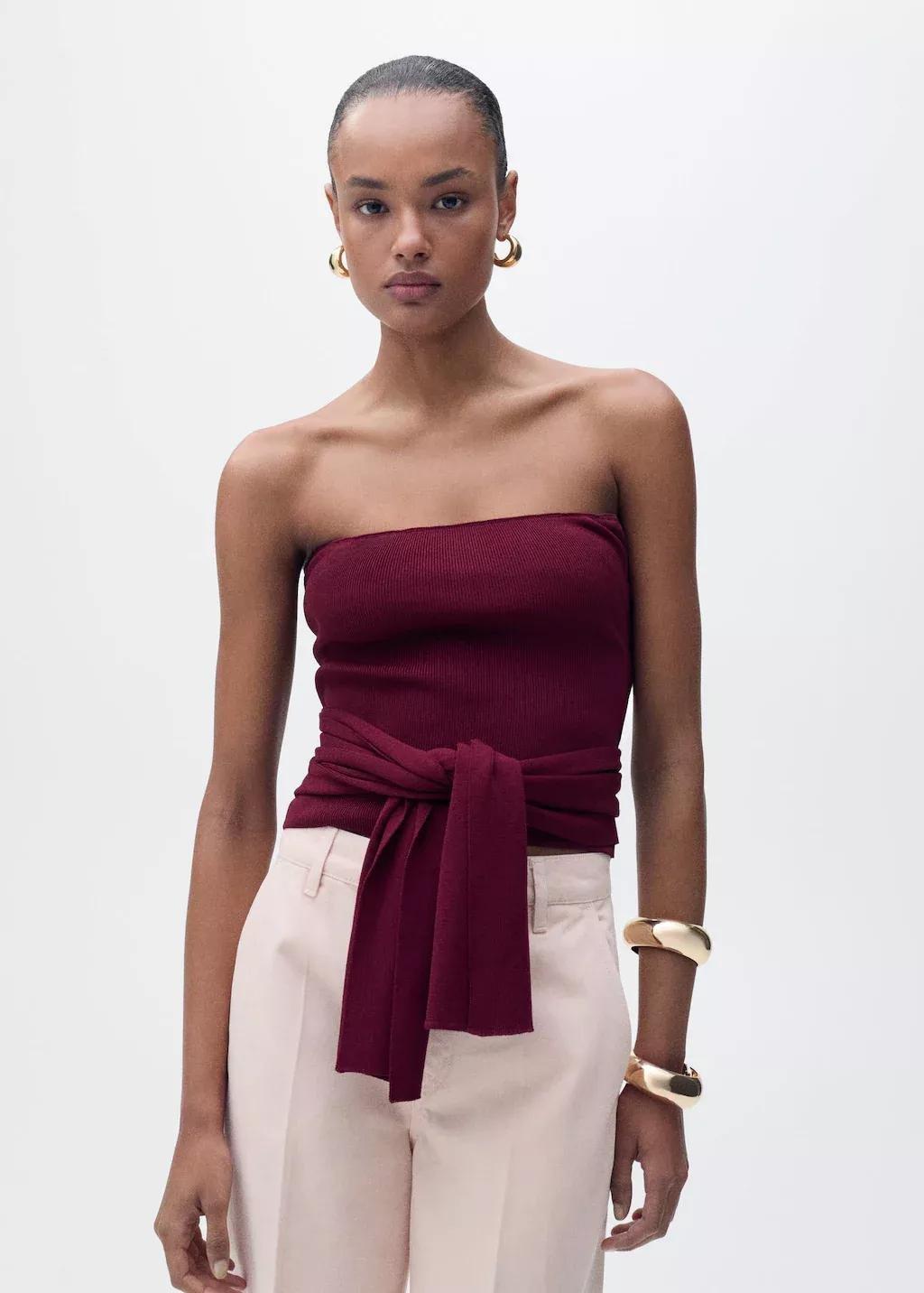 Red Bandeau Top With Knot Detail, , large image number 2