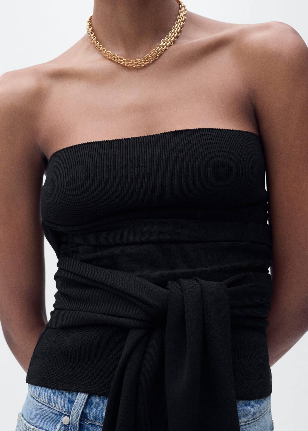 Black Bandeau Top With Knot Detail, , large image number 2