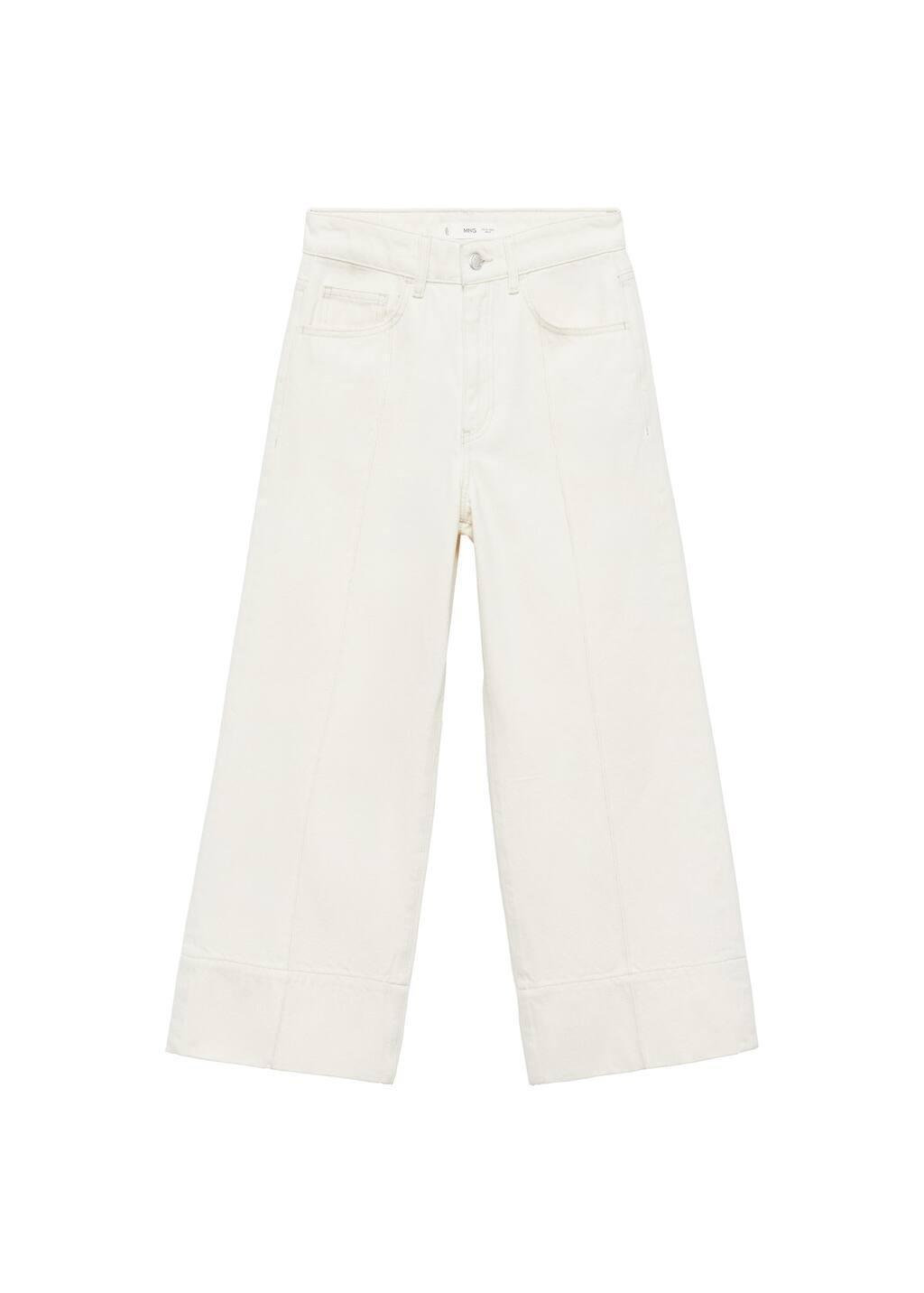 LIGHT BEIGE Wideleg cropped jeans with seam detail, , large image number 3