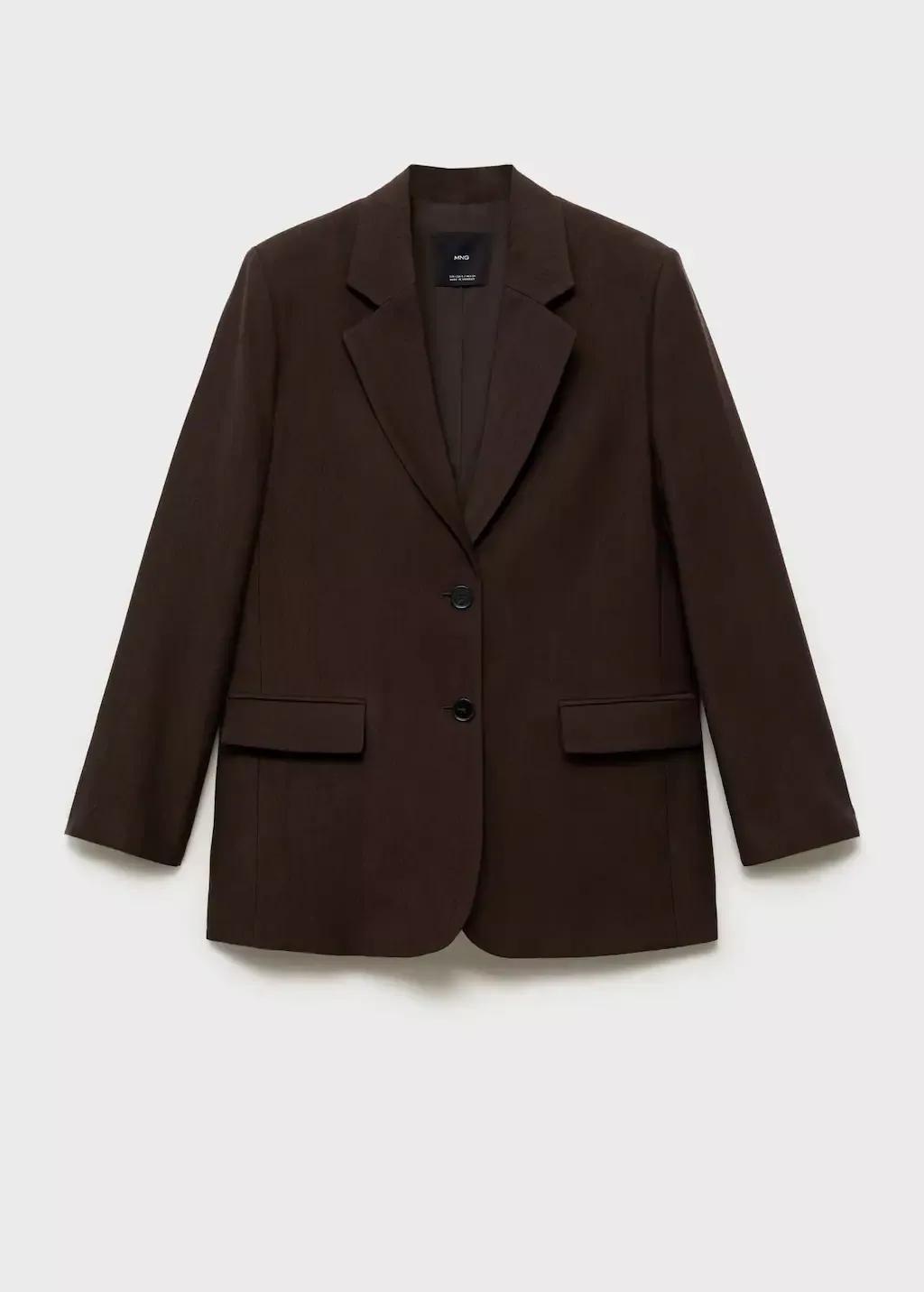 Brown Straight Lyocell Suit Blazer, , medium