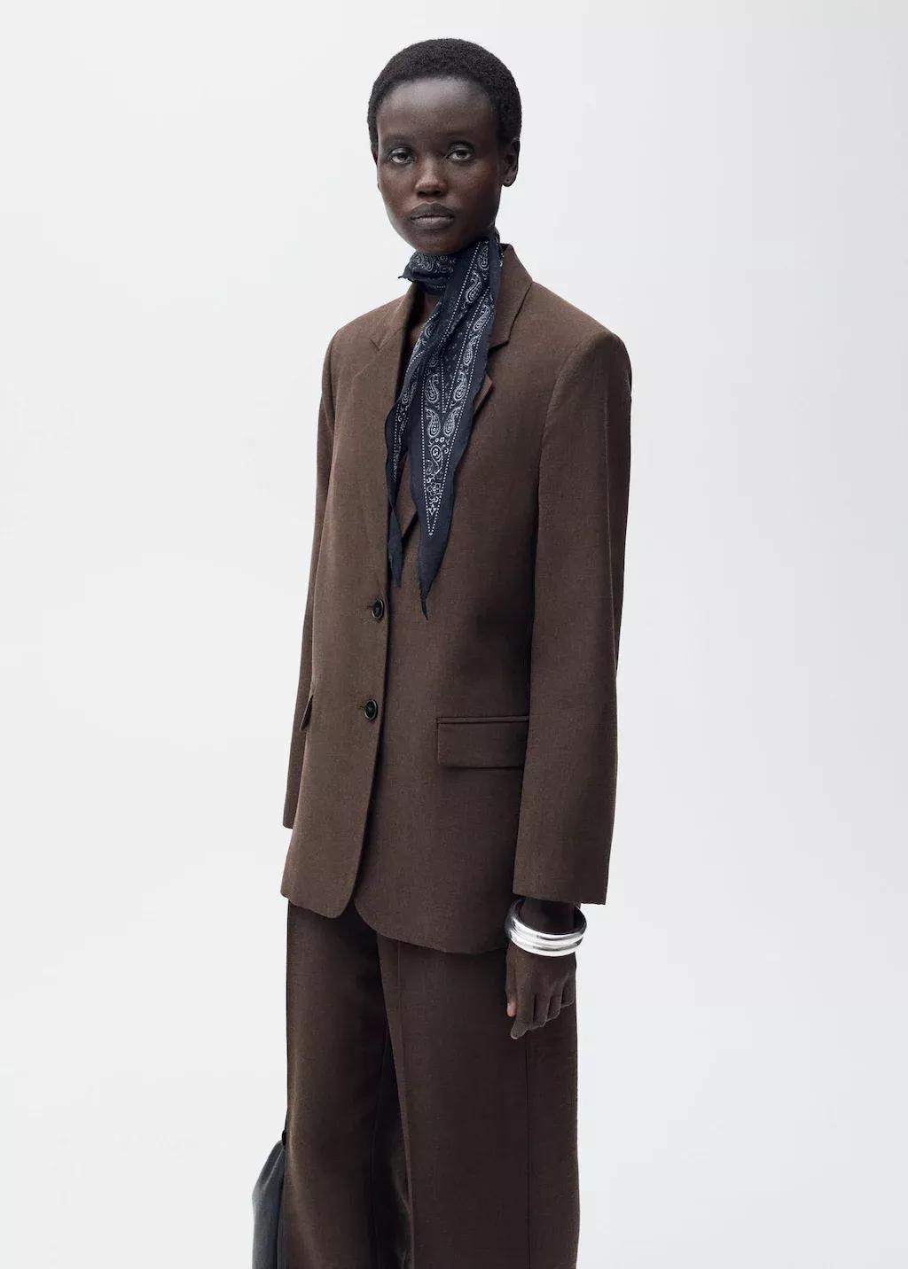 Brown Straight Lyocell Suit Blazer, , large image number 3