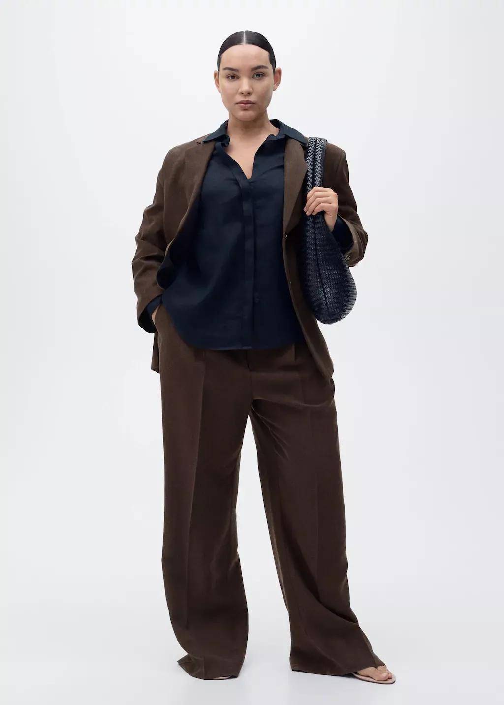 Brown Straight Lyocell Suit Blazer, Brown, large image number 6