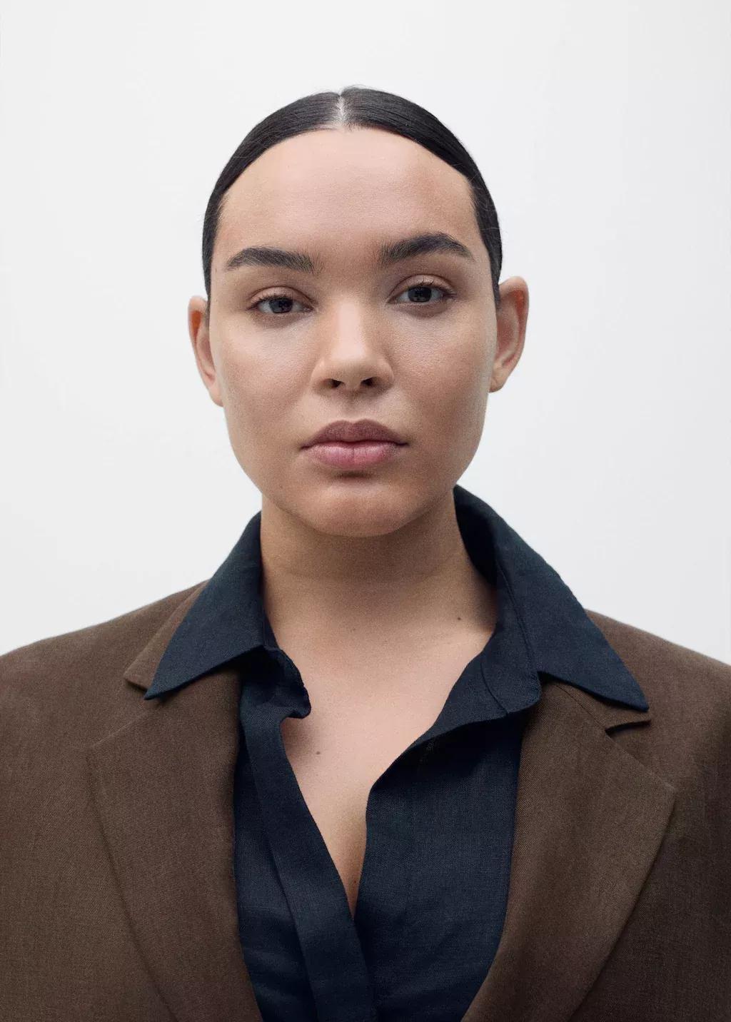 Brown Straight Lyocell Suit Blazer, Brown, large image number 8