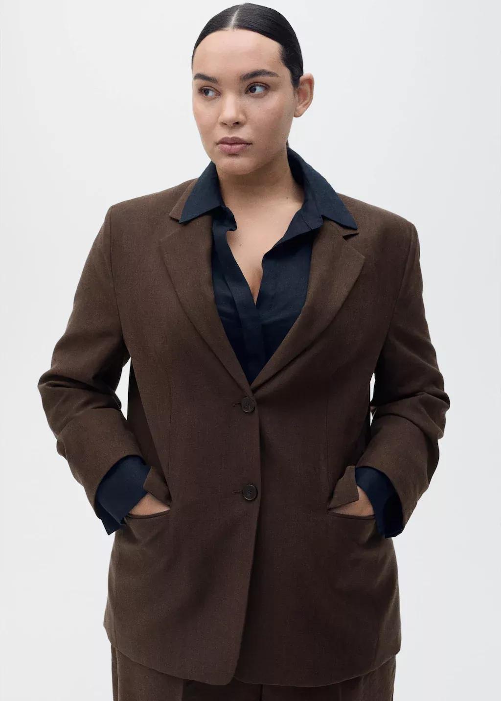 Brown Straight Lyocell Suit Blazer, , large image number 9