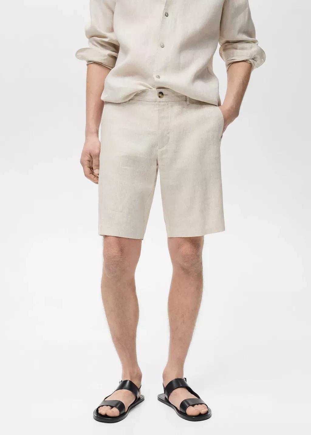 Beige Plain Bermuda Shorts, , medium