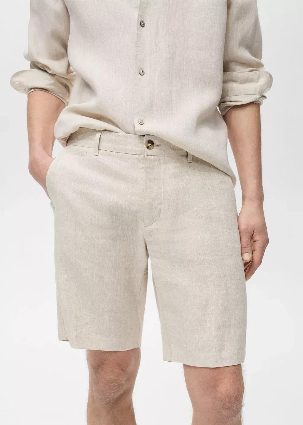 Beige Plain Bermuda Shorts, , large image number 1