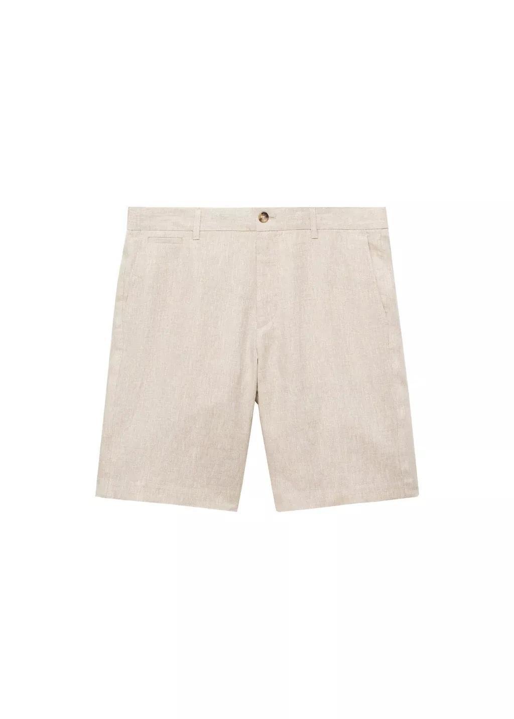 Beige Plain Bermuda Shorts, , large image number 3