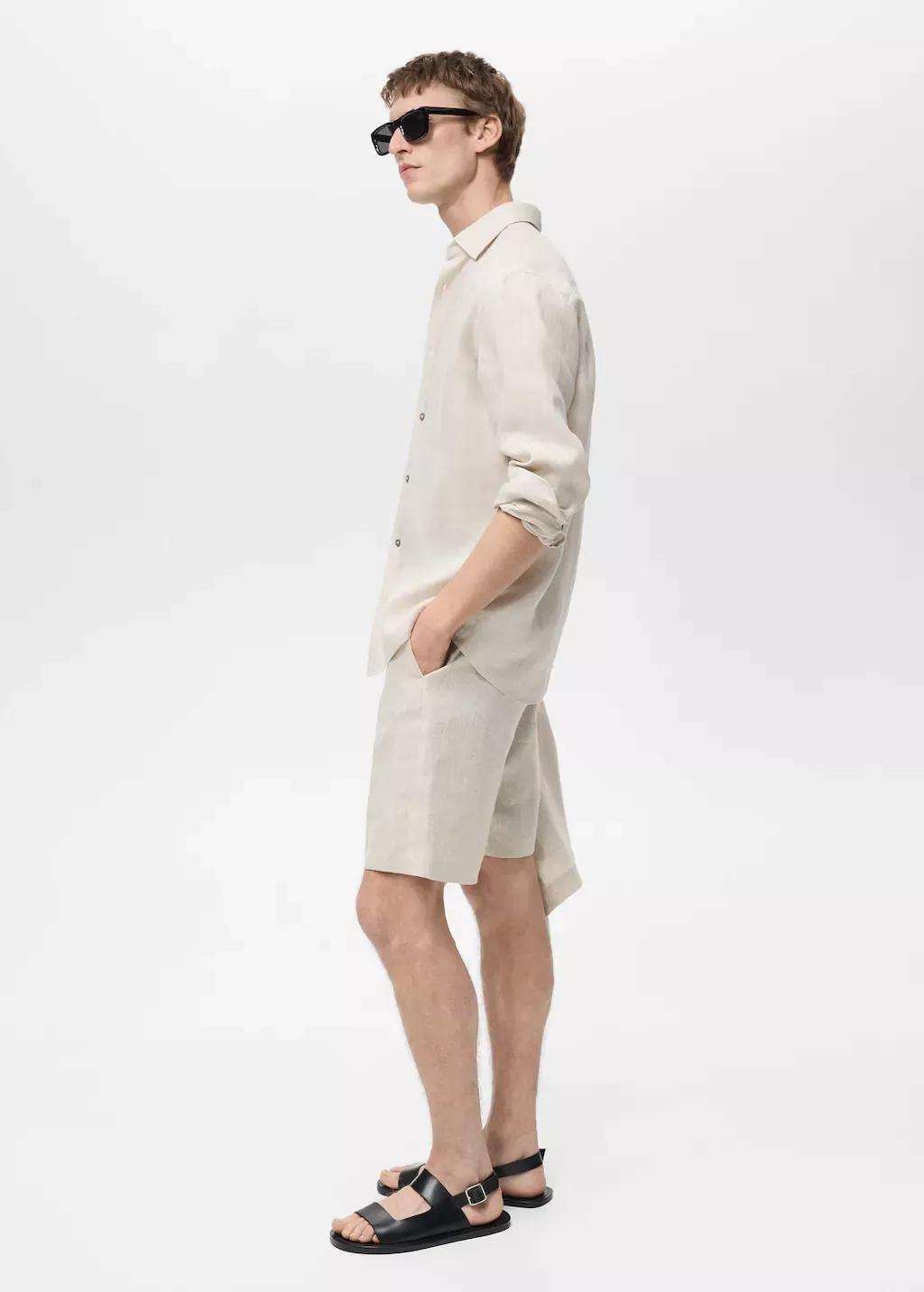 Beige Plain Bermuda Shorts, , large image number 4