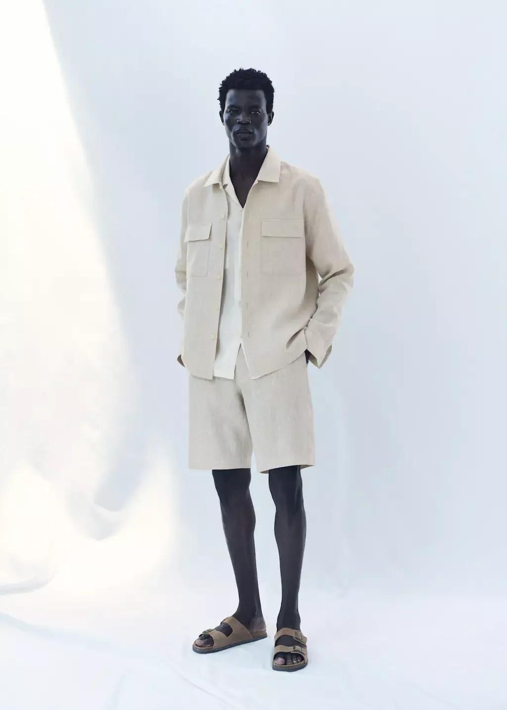 Beige Plain Bermuda Shorts, , large image number 5