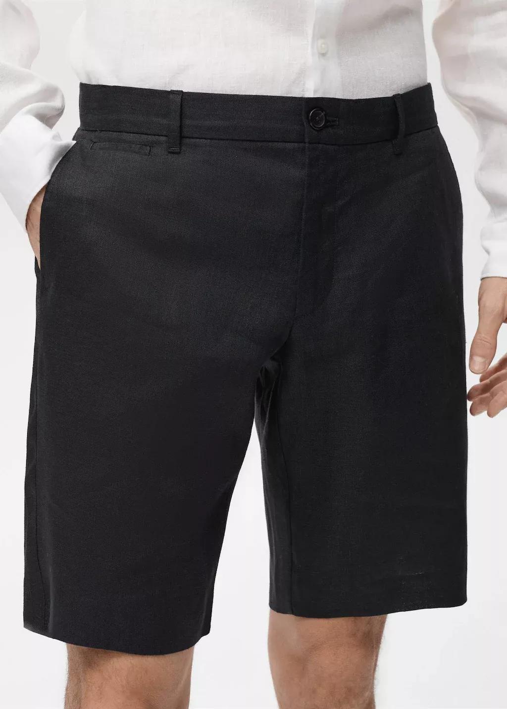 Black Slim-Fit 100% Linen Bermuda Shorts, , large image number 1