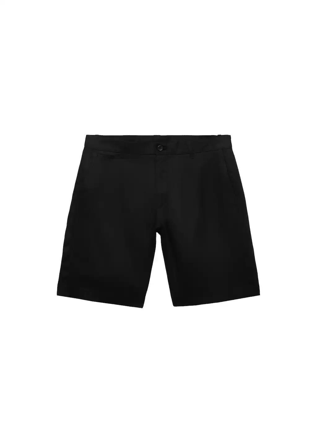 Black Slim-Fit 100% Linen Bermuda Shorts, , large image number 3