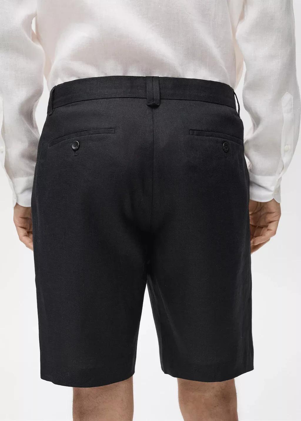 Black Slim-Fit 100% Linen Bermuda Shorts, , large image number 4