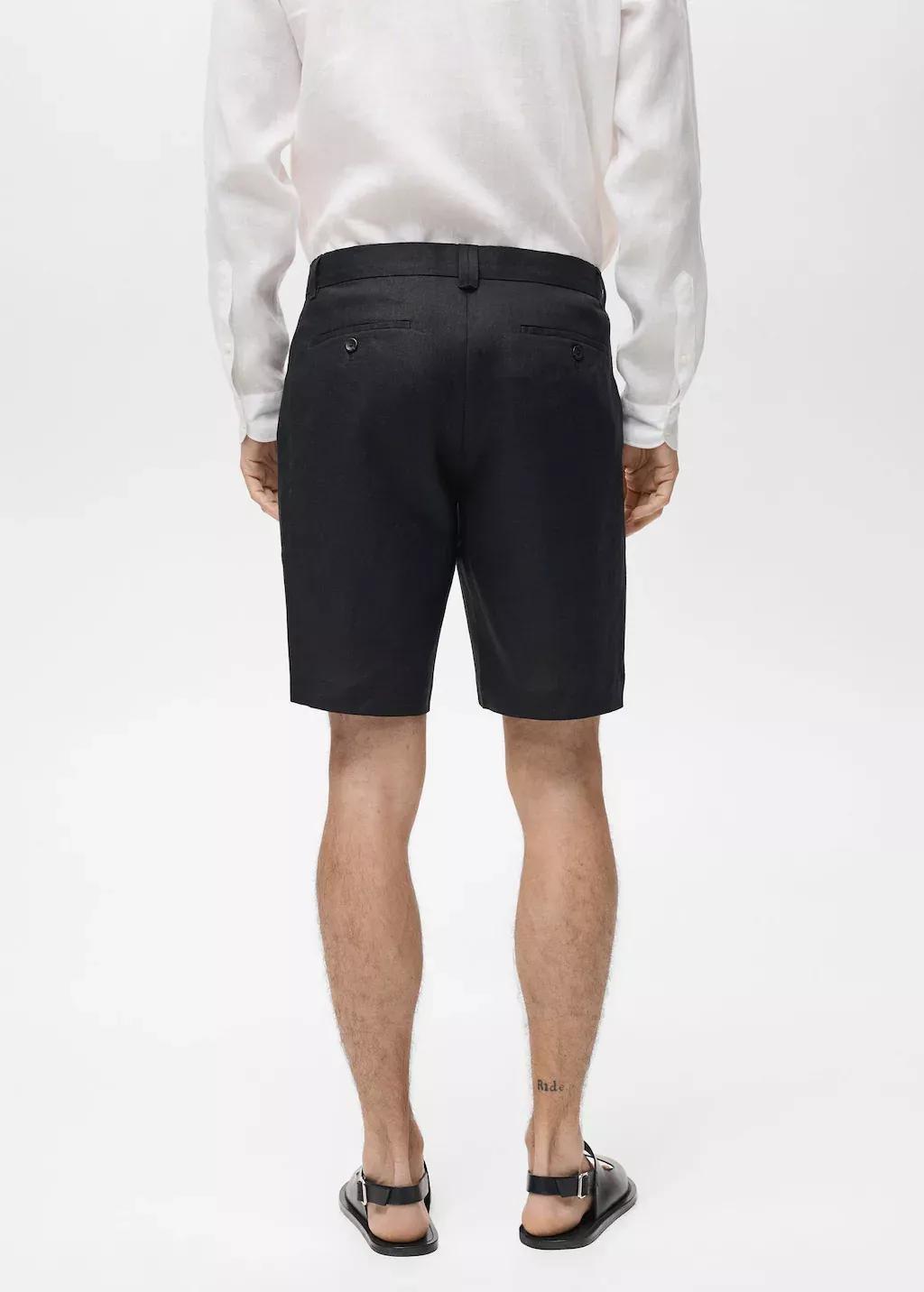 Black Slim-Fit 100% Linen Bermuda Shorts, , large image number 6