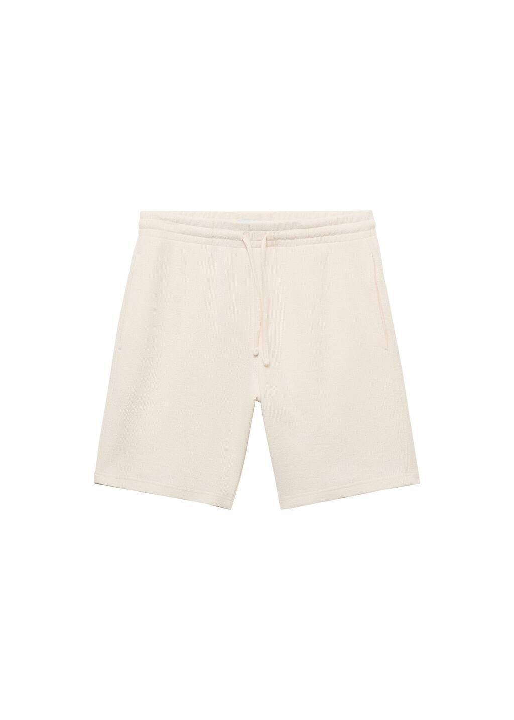 Beige Textured Cotton Bermuda Shorts With Drawstring, Light Beige, large image number 2